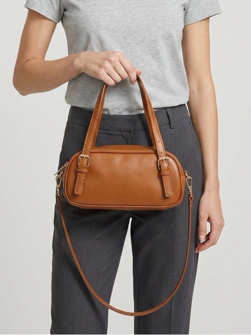 ISADORA. Sleek Tan Mini Top-Handle Shoulder Bag